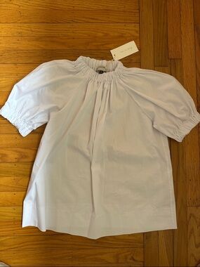 MONICA NERA White Puff Sleeve Smocked Neck Top